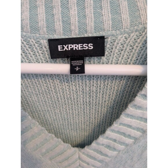 Express Oversized Women's Cozy Brush Furry Tunic V Neck Sweater Mint Green Sz S - Picture 2 of 7